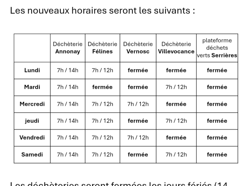 Changement d'horaires déchetterie pendant canicule