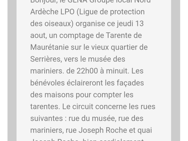 Comptage de Tarente de Mauritanie