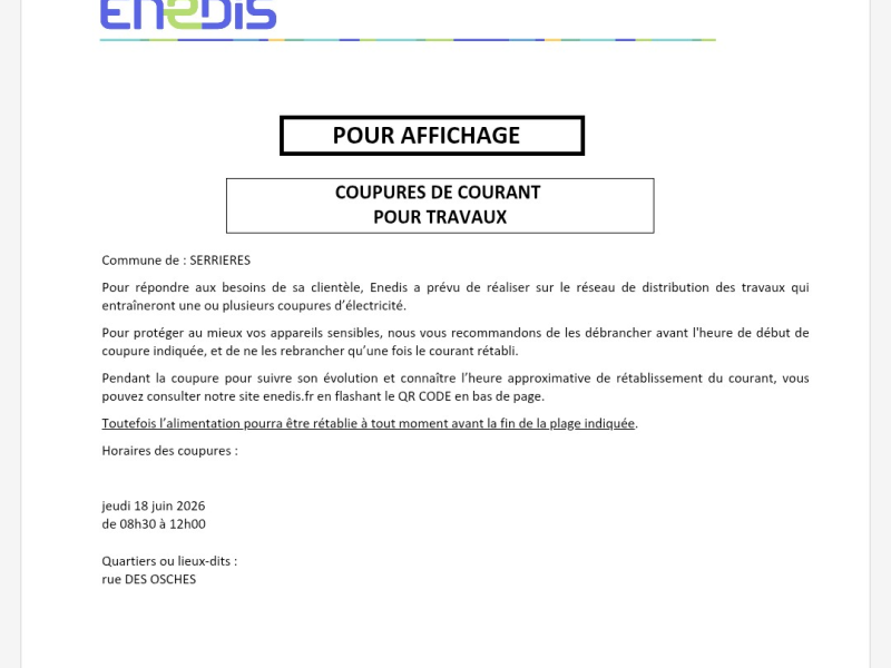Coupure courant cause travaux