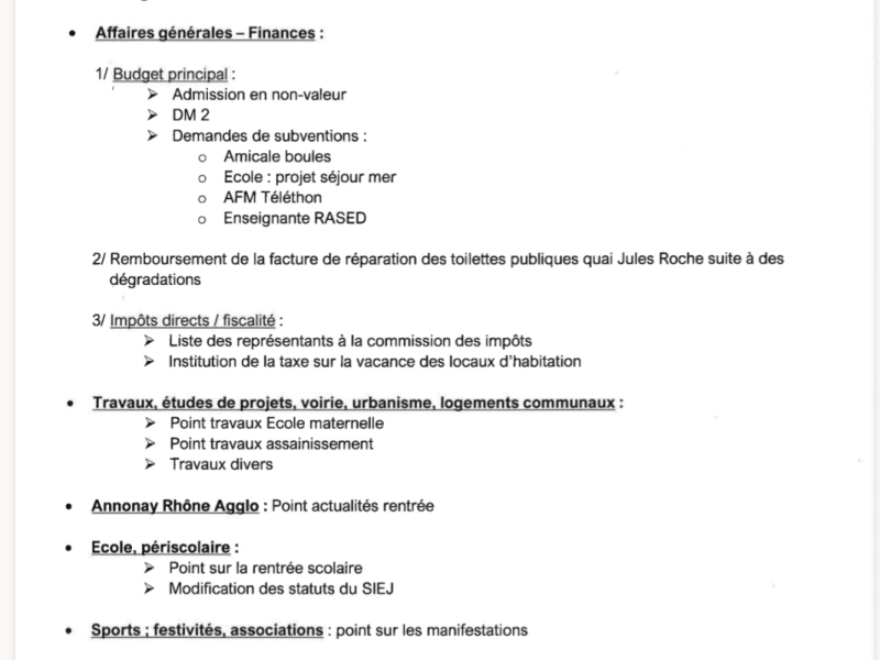 Prochaine réunion conseil municipal