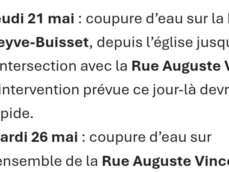 Coupure d eau cause travaux