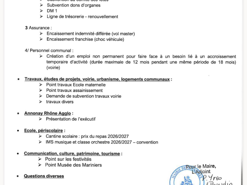 Prochaine réunion conseil municipal