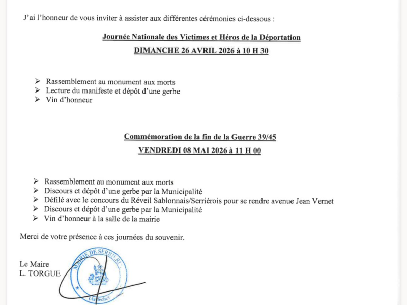 Cérémonies 26 avril et 08 mai