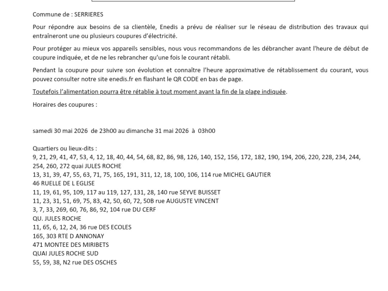 Coupure courant cause travaux